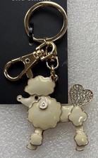 Rhinestone Bling Gold Tone Key Chain Purse Charm Poodle Dog Puppy Enamel