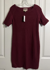 Banana Republic Sweater Dress Womens Small Burgundy Wool Blend Short Sleeve