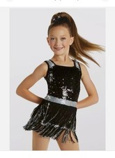 Dance Costume MEDIUM CHILD Black Weissman 15452 Jazz Sequins Fringe Dress