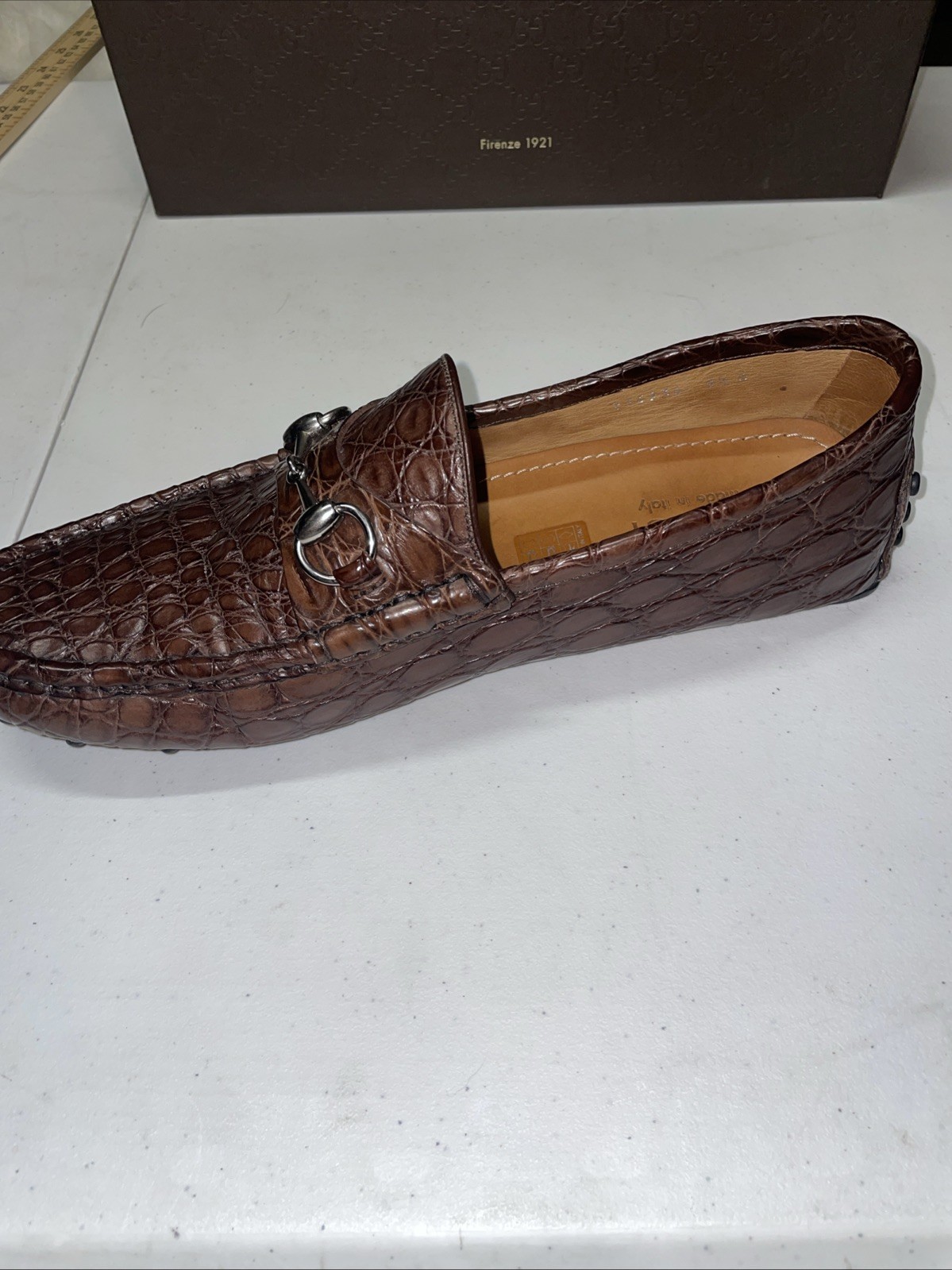 Men 9.5 Gucci Horsebit Brown Crocodile Driver Loafers Used ( See Description) image 3