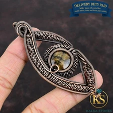 Womens day Deal Natural Chiastolite Copper New Evil Eye And Wire Wrapped Pendant