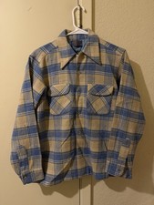 Vintage Pendleton Wool Flannel Plaid Button-Up Shirt Blue/Beige Chest Pockets