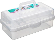Multi-Layer Plastic Dividing Craft Storage Box - Portable Handled Art Supply Org