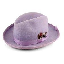 Vintage Purple Wool Bowler Hat Derby Capas Design w/ Feather Sz M