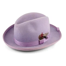 Vintage Purple Wool Bowler Hat Derby Capas Design w/ Feather Sz M