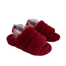 UGG Fluff Yeah Red Shearling Slide Comfort Fur Trim Slippers Women  s Size 9