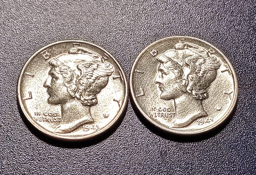 Pair of Choice BU 1943-D Mercury Dimes