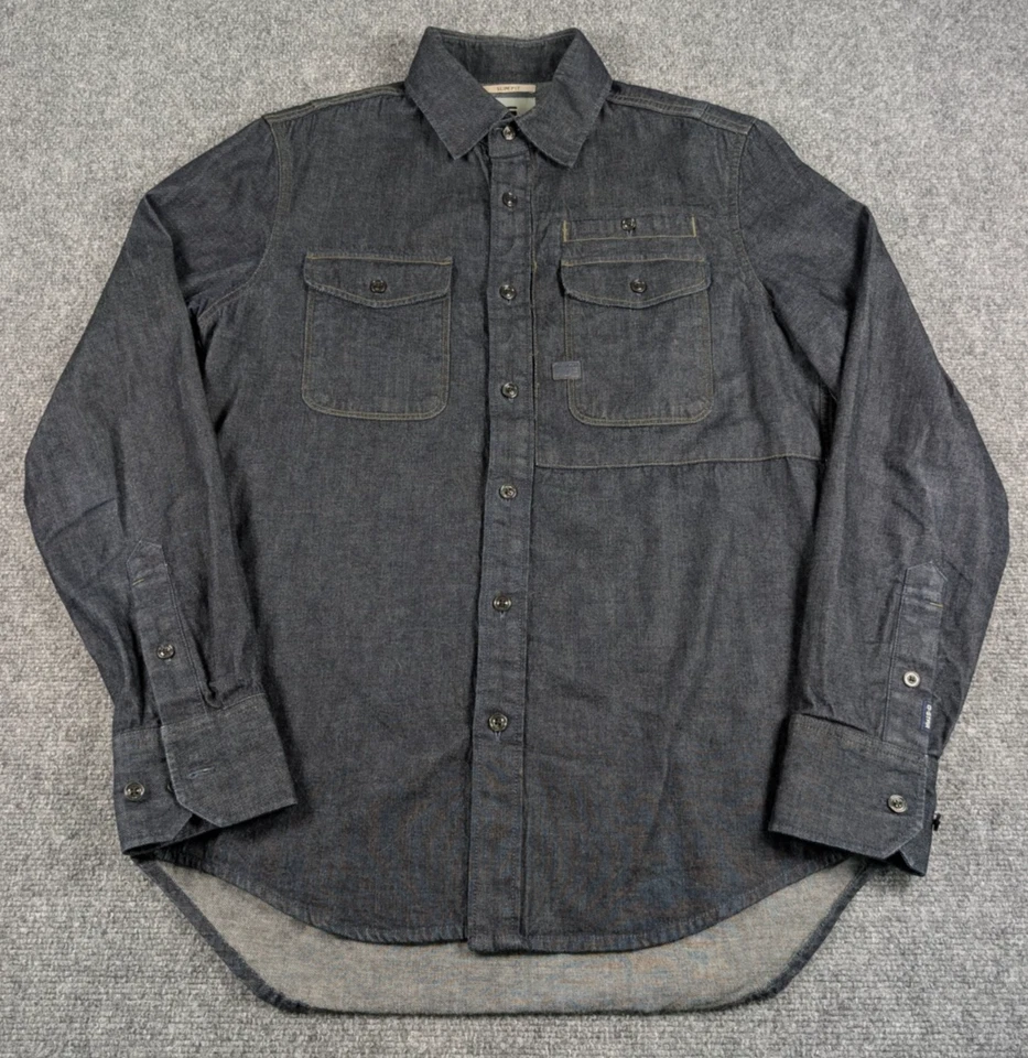 G Star Raw CPO Slim Denim Shirt Mens Medium Dark Wash Long Sleeve Military - Image 2 of 4
