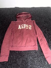 Vintage Abercrombie Fitch 1892 Cropped Hoodie Womens L Red Cotton Sweatshirt