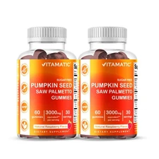 Vitamatic 2 Packs Sugar Free Pumpkin Seed Gummies Natural Raspberry Flavor-60 ct