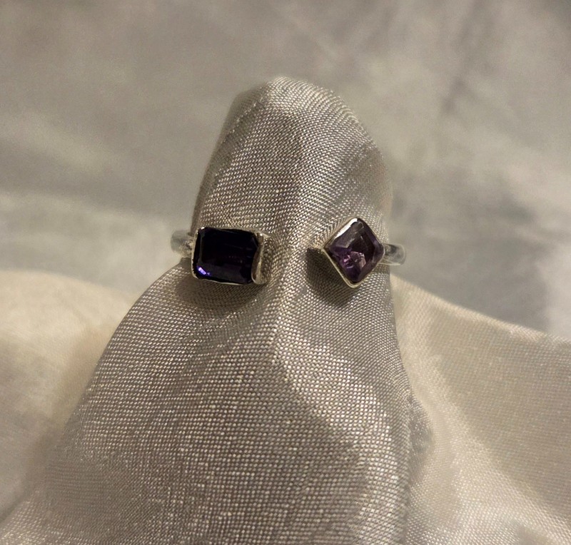 Sterling Silver Two Stone Open-Set Purple Amethyst Ring