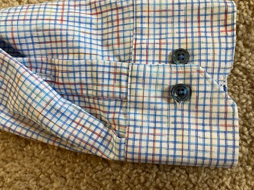 Bugatchi Shaped Mens Size XL Button Up Shirt Blue Plaid Long Sleeve Nylon - Picture 6 of 14