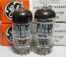 NOS NIB MATCHED PAIR GE 5 STAR 5751  12AX7  TUBES PHONO QUALITY NOISE LEVELS!