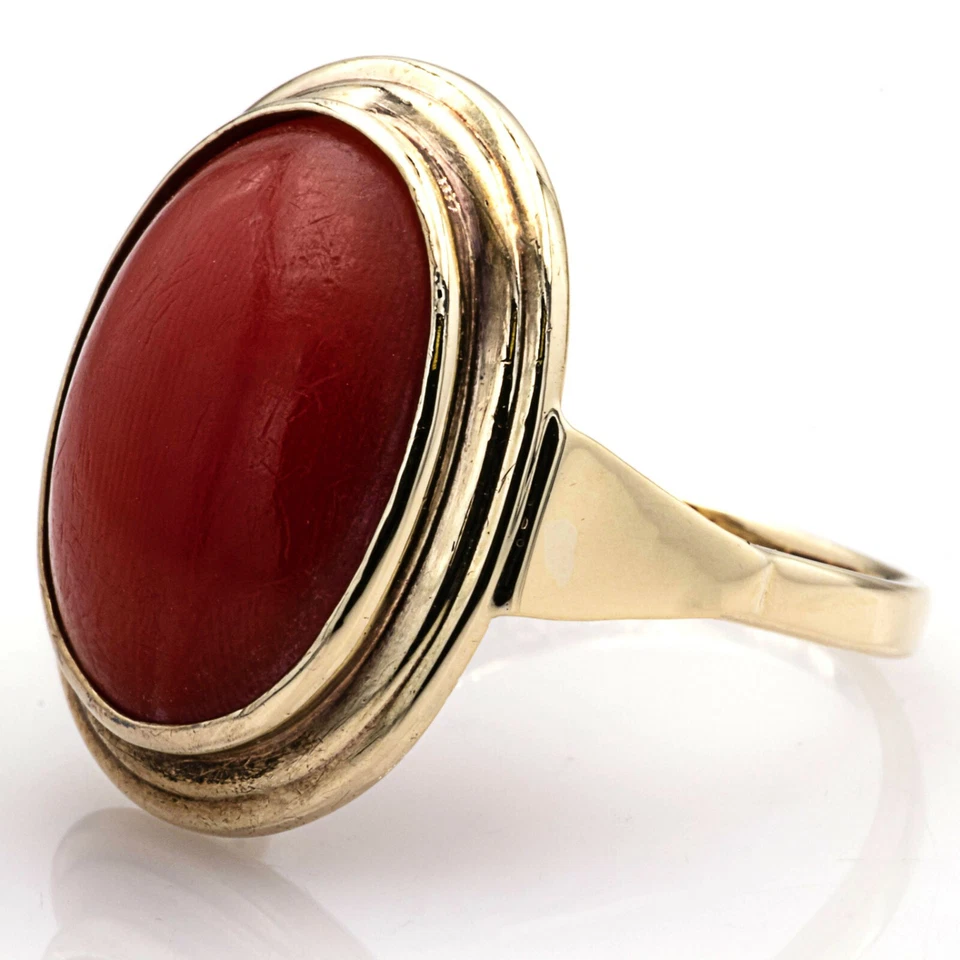 Ring 333 Gelbgold mit Koralle - Bild 3 von 4