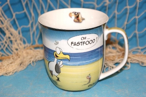 "HöSti Tasse \" Fast Food \" ...MöWe Und Wattwurm Porzellan Becher Ca. 350Ml"-image