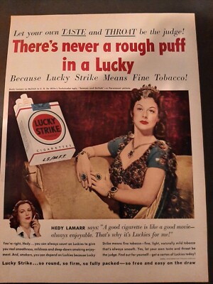LUCKY STRIKE CIGARETTE PRINT AD HEDY LAMAR