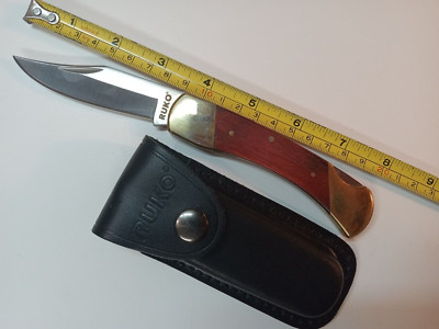4.5'' RUKO104 Buck Style 440A Folding Pocket Knife with a Leather Sheath