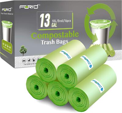 Compostable Trash Bags - FORID 13 Gallon Tall Kitchen Garbage Bags 80 Count