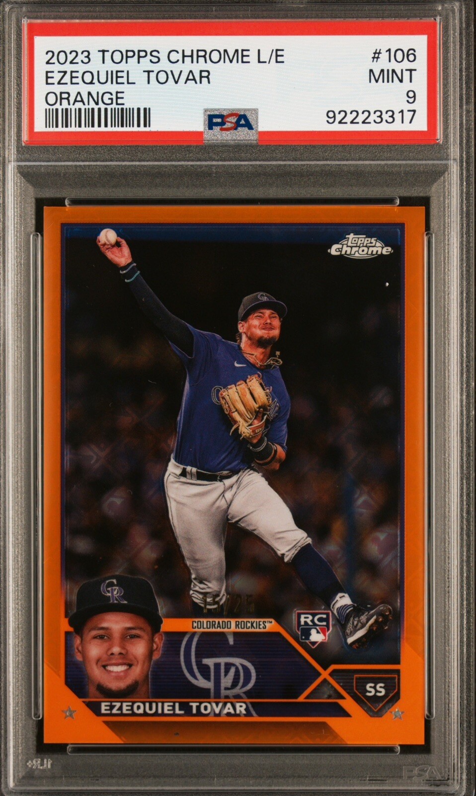 2023 Topps Chrome Logofractor Ezequiel Tovar Orange Parallel RC 15/25 PSA 9