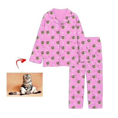 Custom Family Pajama Pant Set Personalized Dog Cat Pet Face Funny Pajama PantSet
