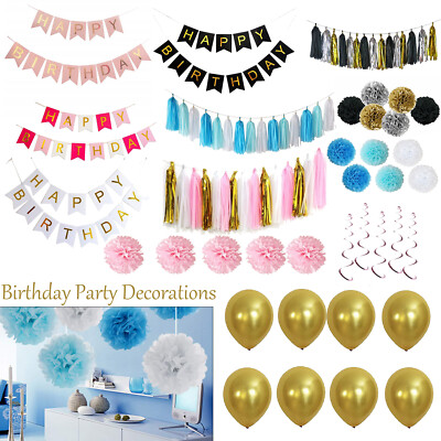 Trimming Shop Happy Birthday Party Deko-Set Banner Ballons Pom Poms Wimpel
