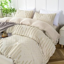 3Piece Duvet Cover Set Boho Bedding Tufted Chic Cover Set Queen/King Size Beige