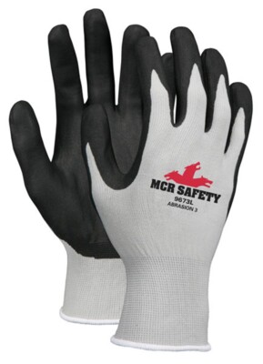 Memphis  9673, 13 Gauge Gray  Nylon, Black Nitrile Foam Dipped Palm/Fingers
