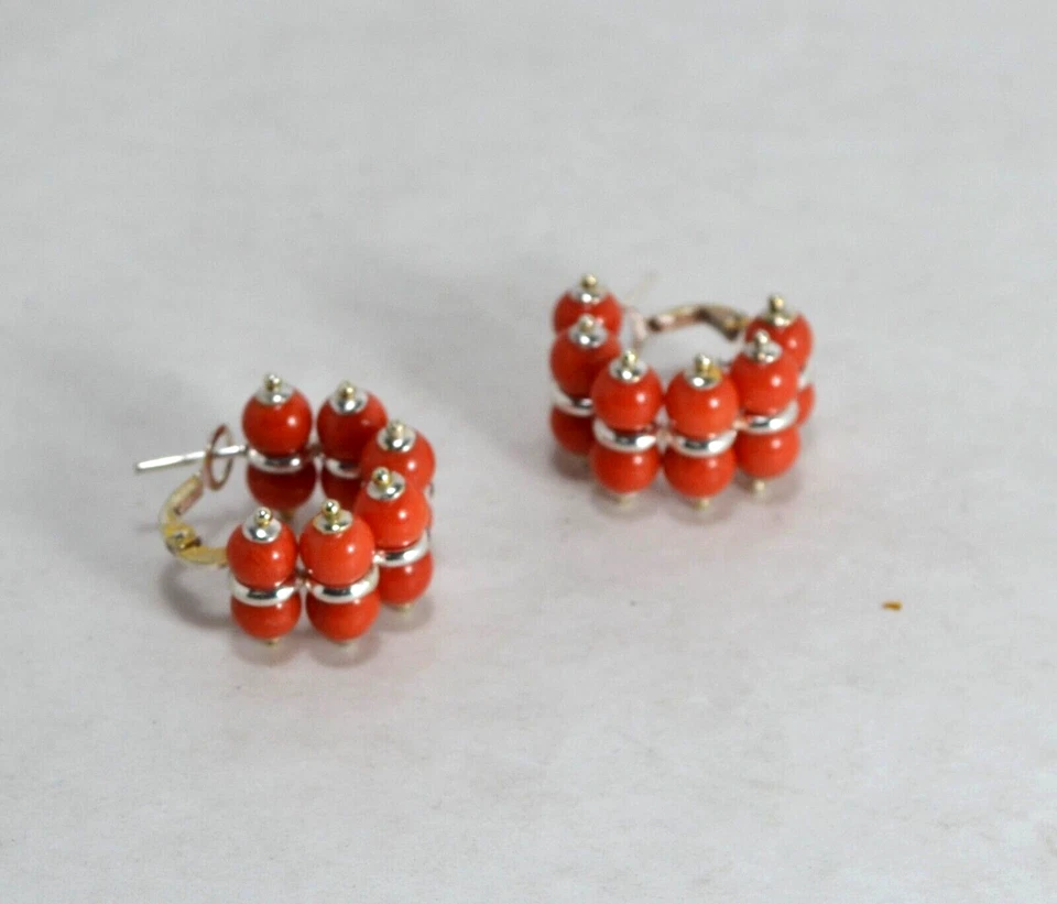 ORECCHINI  ARGENTO 925 BRUCHI CORALLO ROSSO 6 mm  ARGENTO NATURALE  AGHT 0941 - Immagine 2 di 3