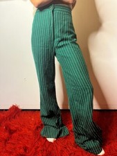 Vintage UP By Trousers 1970s Ladies Acrylic Flare Pants Green Stripe AU XXS Tall