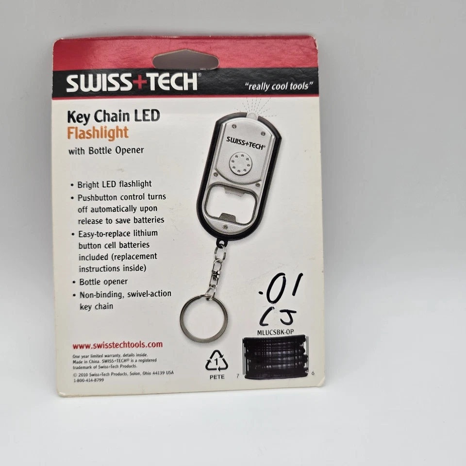 SWISS TECH KEY CHAIN LED FLASHLIGHT NEW PUSHBUTTON CONTROL WITH BOTTLE OPENER - Image 2 of 2