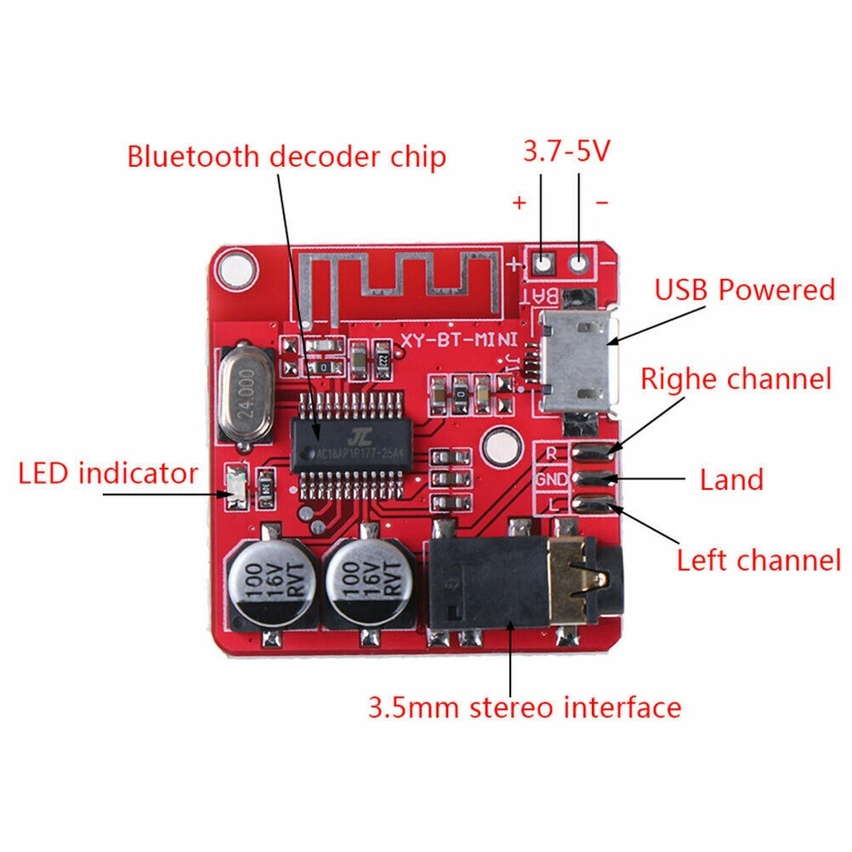 3v - 5v Mini Bluetooth 4.1 Audio Receiver MP3 Amplifier Module