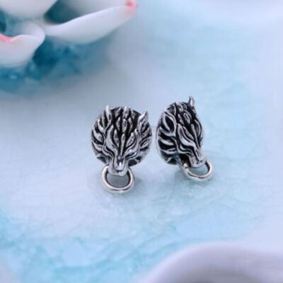 Handmade 925 Sterling Silver Wolf Ear Stud Earrings Formal Office Modern Women