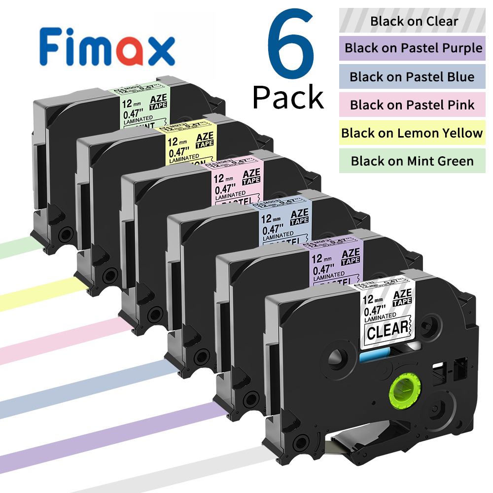 6PK 12mm Laminated Label Maker Tape Compatible with Brother P-Touch TZ-131 TZe-131 PT-D210