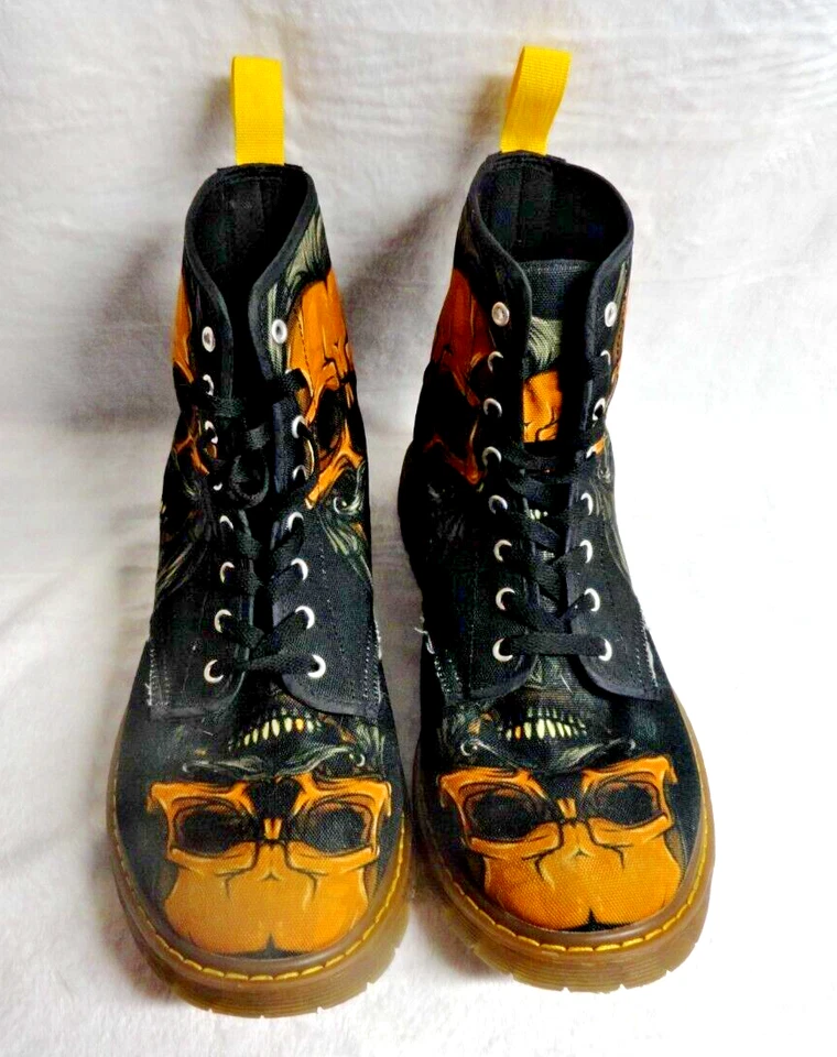 Talla 12 CUSTUMIZACIONES Naranja y Negro Calavera Alta Lona Botas Usadas Foto 2 de 4