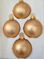 Vintage Sparkling Creations 2.5" Glass Ornaments Gold W/Glitter Set Of 4