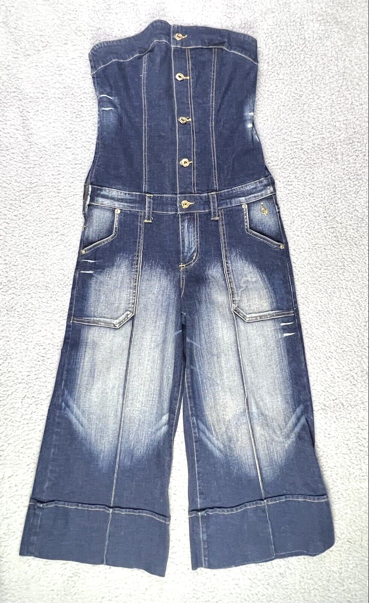 スズ様 Baby Phat Jean Co. Strapless Jumpsuit Women's Size 9 Y2K Zip Denim