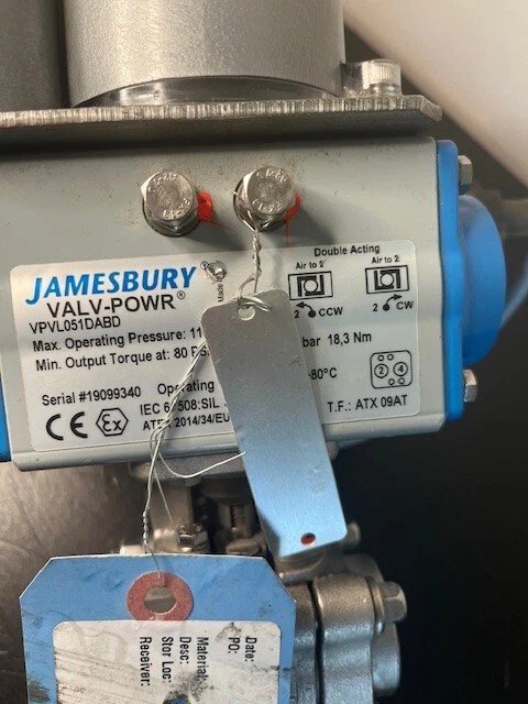 JAMESBURY 3/4'' Actuated Ball Valve 4A-3600TT-B2 Actuator VPVL051DABD NEW - Image 2 of 4