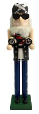 Wooden Christmas Nutcracker, 16'', BIKER IN SUNGLASSES HOLDING MOTORCYCLE,Ashland