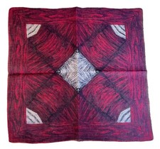 60s Designer Linen Handkerchief Abstract Modernist Burgundy Gray Blend
