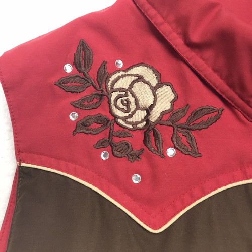 ROPER Western Puffer Vest Womens M/L Roses Floral Embroidered REVERSIBLE Pockets - Picture 6 of 18