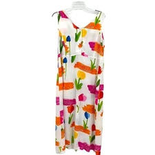 Jams World White Empire Waist Tank Maxi Floral Tulip Dress Med