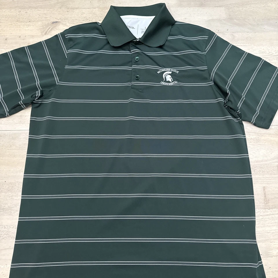 Michigan State Spartans Short Sleeve Polo Shirt Mens Sz L Large Green Stripe - Image 2 of 4