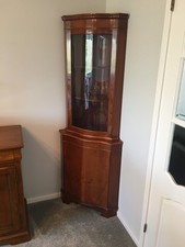 Antique Yew Wood Double Bow Front Corner Unit