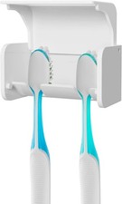 Wall Mount Toothbrush Holder with Cover, Plastic Self Adhesive Wallmount 2 Slots