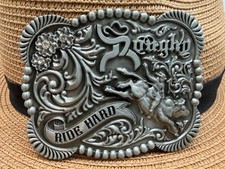 Antiqued Silver RIDE HARD Biker Motorcycle Belt Buckle