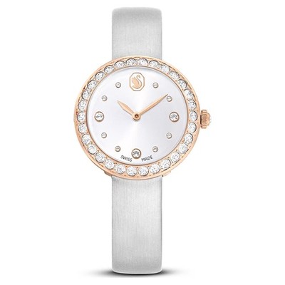 Swarovski Matrix Tennis Watch, Swiss Made, Leather Strap Gray, Rose Gold 5710105