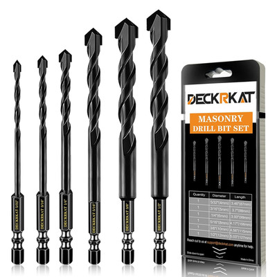 6-Piece Black Masonry Drill Bit Set for Concrete, Brick, Tile - Carbide Tipped, 