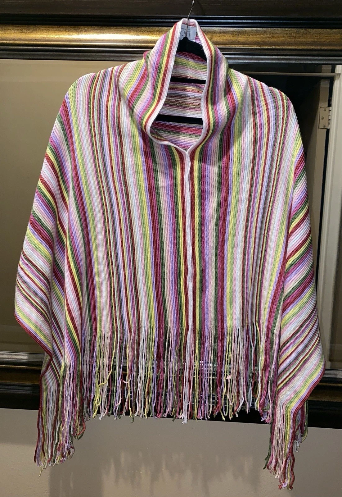 Ann Taylor Loft Women's Pink Striped Scarf/Wrap Pullover Poncho with Fringe OS