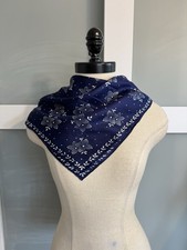 VTG Glentex Blue White Japanese Silk Scarf With handrolled Edges 26x26  Bandana