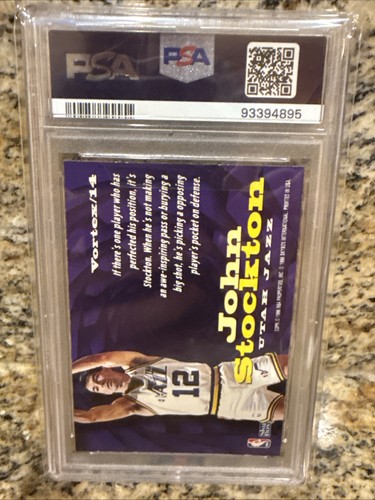 JOHN STOCKTON 1996-97 SKYBOX Z-FORCE " VORTEX " #14 1:36 UTAH JAZZ RARE PSA 8 - Picture 2 of 2